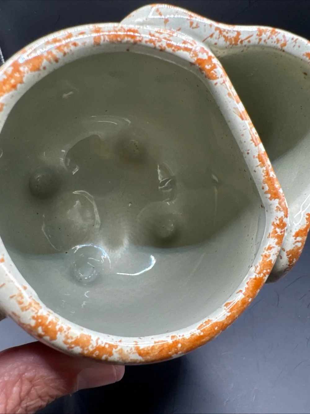 Elephant Mug with Tea Bag Holder, 15 oz, tanish With Orange Specks
